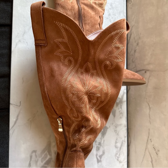 Women's Faux Suede Embroidered Knee High Cowboy Boots Size 8 Light Brown - NWOT - Picture 10 of 13